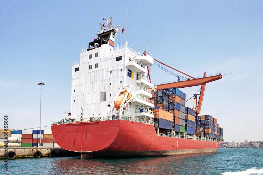 Canvas Prints Red container ship at harbor