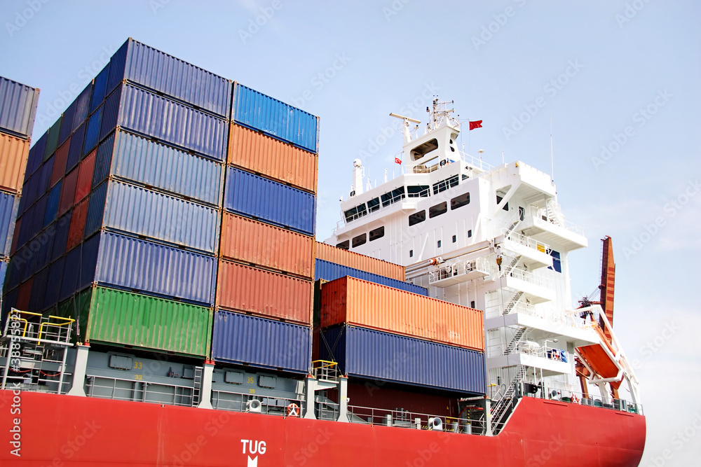 Canvas Prints stacked containers on ship deck