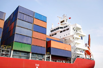 Stacked containers on ship deck