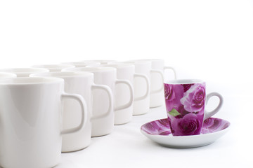 Line of white cups