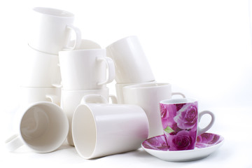 Many stacked of white cups
