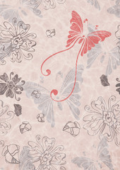 Seamless floral background with butterfly