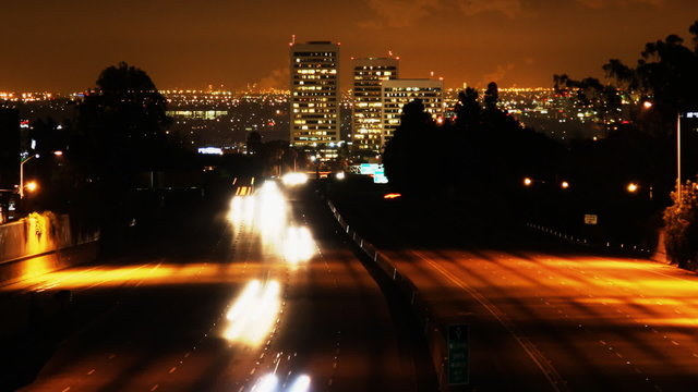 Los Angeles Freeway Traffic at Night