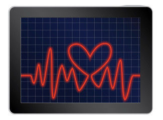 vector illustration of cardiogram with heart on a tablet