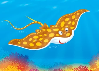 Tafelkleed Ray zwemt over een koraalrif © Alexey Bannykh