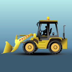 yellow bulldozer in side view