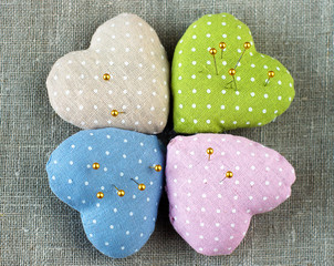 needle cushions in a shape of heart