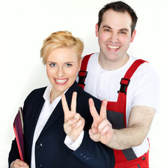 Apprentices for mechanic and the office having thumps up