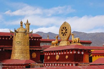 Decoration on roof of  Jokhang temple in Lhasa, Tibet