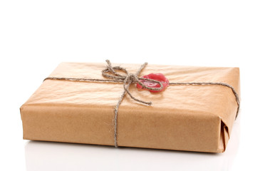 Parcel with sealing wax isolated on white