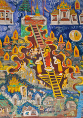 Ancient Buddhist temple mural in Thailand