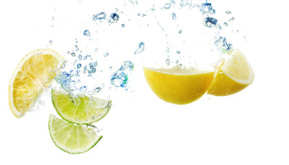 slices of lemon and lime in the water