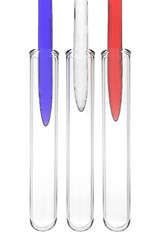 Reagenzgläser mit Flüssigkeit in französischen Nationalfarben