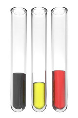 testtubes with liquids in german colors