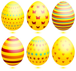 Set 6 Easter Eggs Different Patterns Yellow