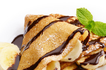 Crepes with chocolate sauce