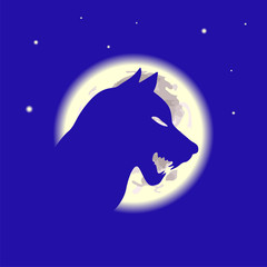 Obraz na płótnie Canvas Wilk i księżyc w nocy ilustracji wektorowych