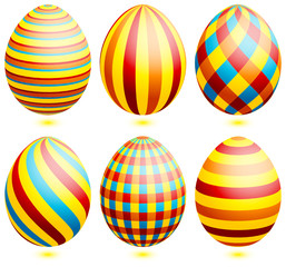 Set 6 Easter Eggs Stripe & Check Pattern Yellow