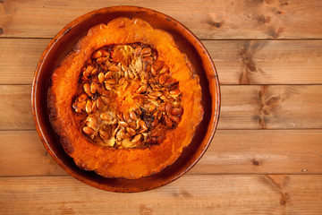 cutted half pumpkin roasted pumpkin