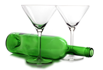 Empty bottle and glasses