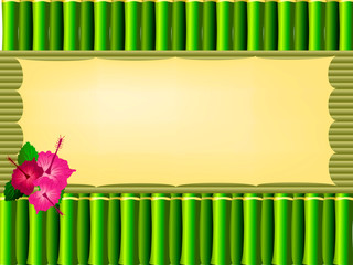 bamboo background with decorative place for text and hibiscus