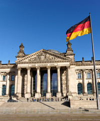 Fototapeta na wymiar German Flag Streaming before the German Parliament at Berlin