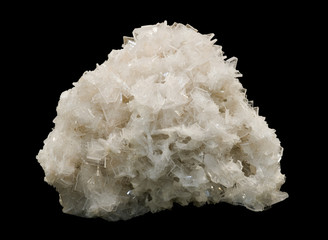 Barite crystals isolated on black. About 18 cm across.