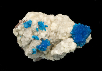 Blue Cavansite crystals. Isolated on black.