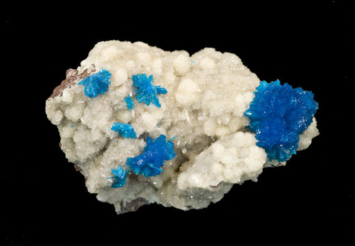 Blue Cavansite crystals. Isolated on black.