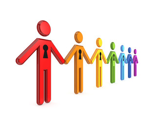 3d small people with a keyhole on a breast.