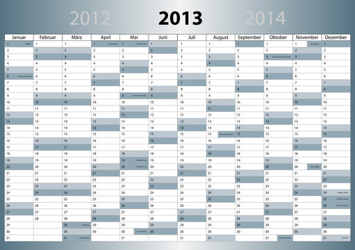 Kalender 2013 deutsch mit Feiertagen (DIN-Format)