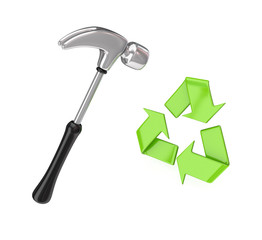 Chromed hammer and green recycle symbol.