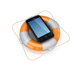 Modern sellphone in a lifebuoy.