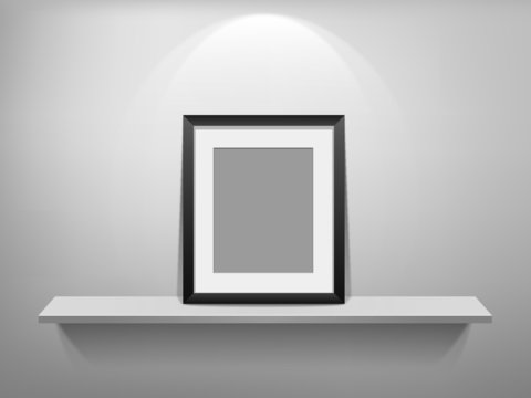 3D Empty white shelf and black frame vector illustration