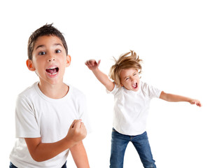 excited children kids happy screaming and winner gesture