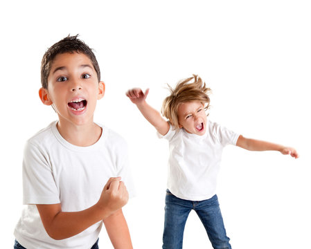 Excited Children Kids Happy Screaming And Winner Gesture