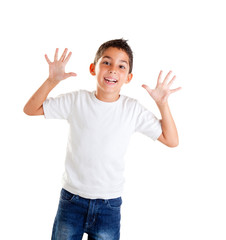 children with funny expression gesture open fingers