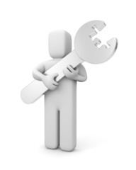 Person with wrench in the form of puzzle