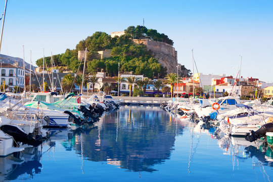 Denia mediterranean port village with castle