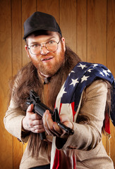 American White Trash Holding Gun Wearing Flag - obrazy, fototapety, plakaty