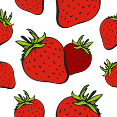 Vector seamless pattern with ripe strawberry on a white