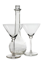Empty glasses and bottle