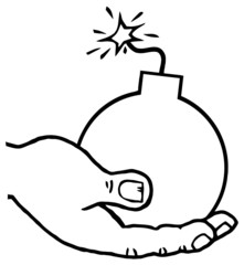 Outlined Terrorist Hand Holding A Bomb