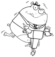 Outlined Angry Bulldog Worker Operating A Vibrating Jackhammer
