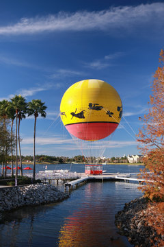 Multicolored Balloon Moored To Landing Stage