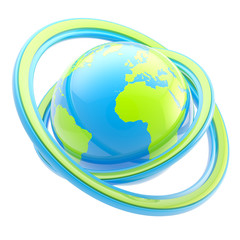Travel and earth emblem: glossy planet sphere