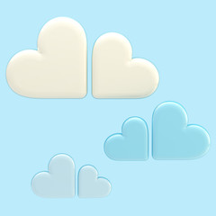 Set of three symbolic clouds made of hearts