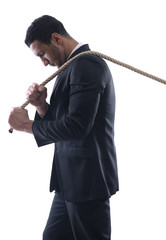business man with rope isolated on white background