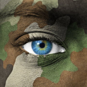 Army Camouflage On Human Face