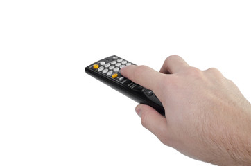 Hand holding remote control